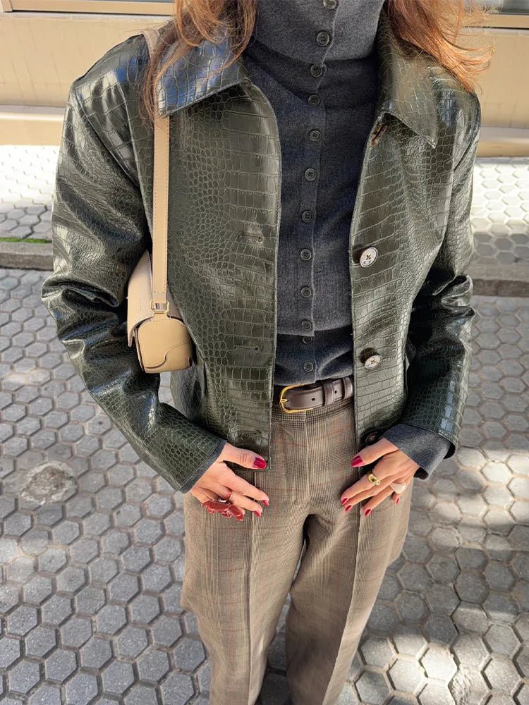 Veste en cuir embossé effet crocodile Svea