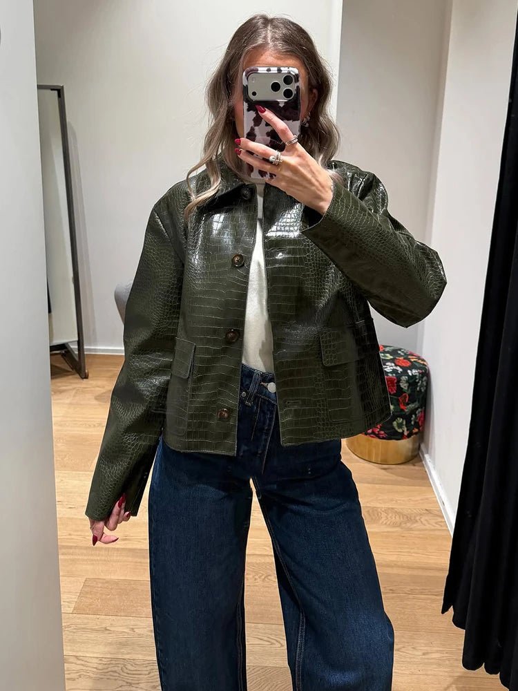 Veste en cuir embossé effet crocodile Svea