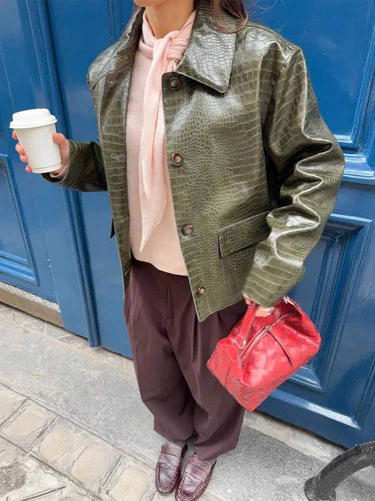 Veste en cuir embossé effet crocodile Svea