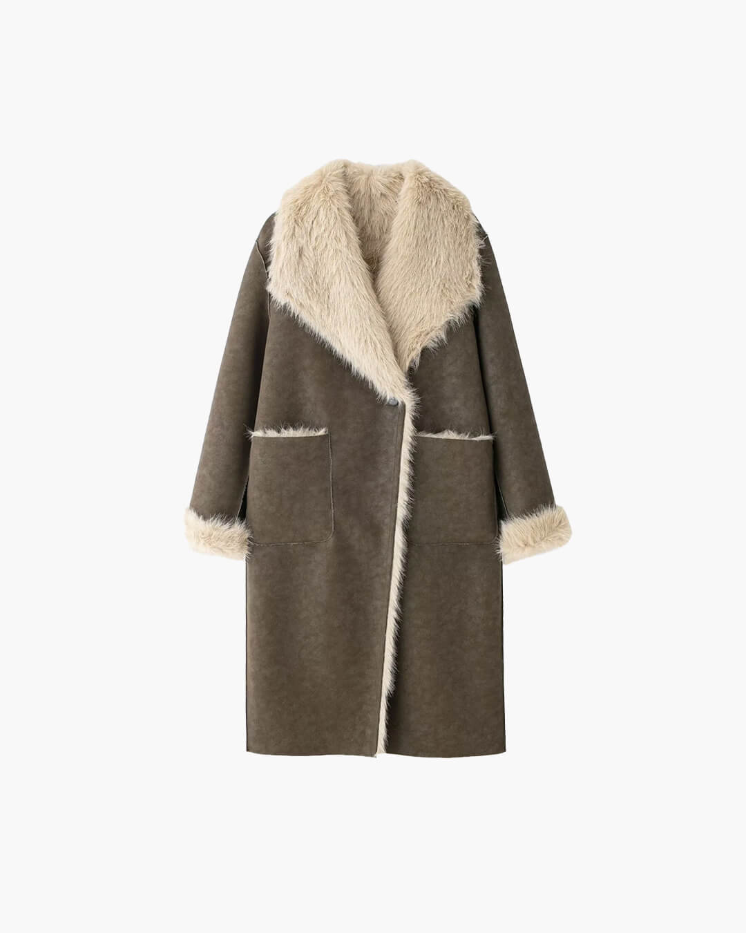 Long manteau Sydney en daim synthétique et fausse fourrure