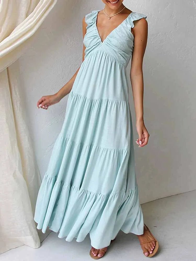 Robe longue à volants en coton et lin Tahlia