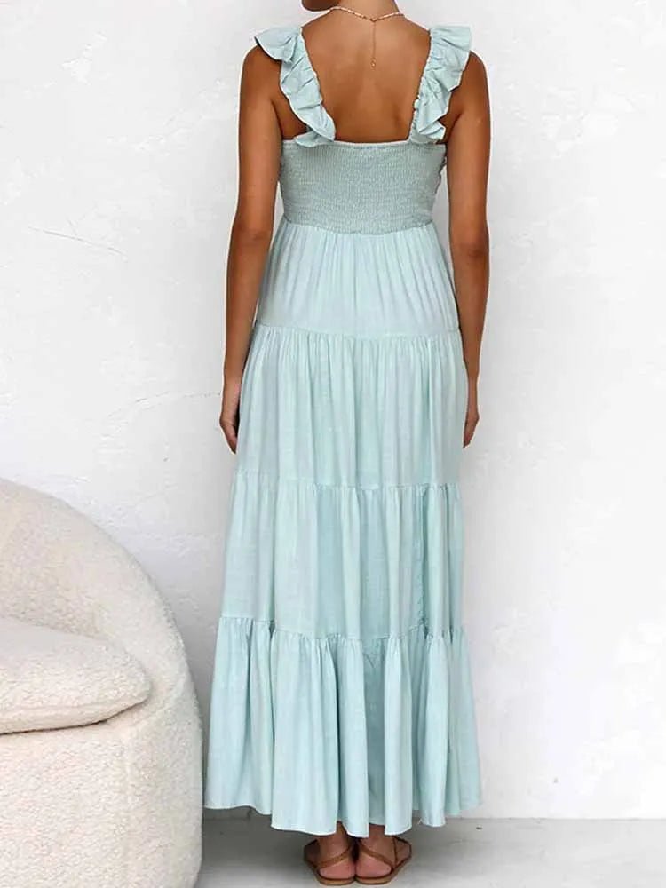 Robe longue à volants en coton et lin Tahlia