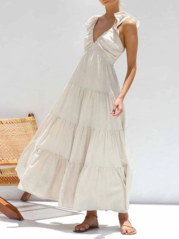 Robe longue à volants en coton et lin Tahlia