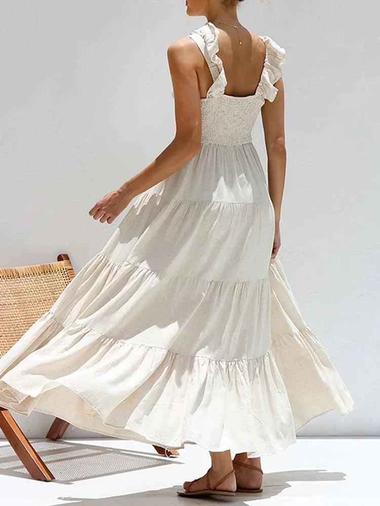 Robe longue à volants en coton et lin Tahlia