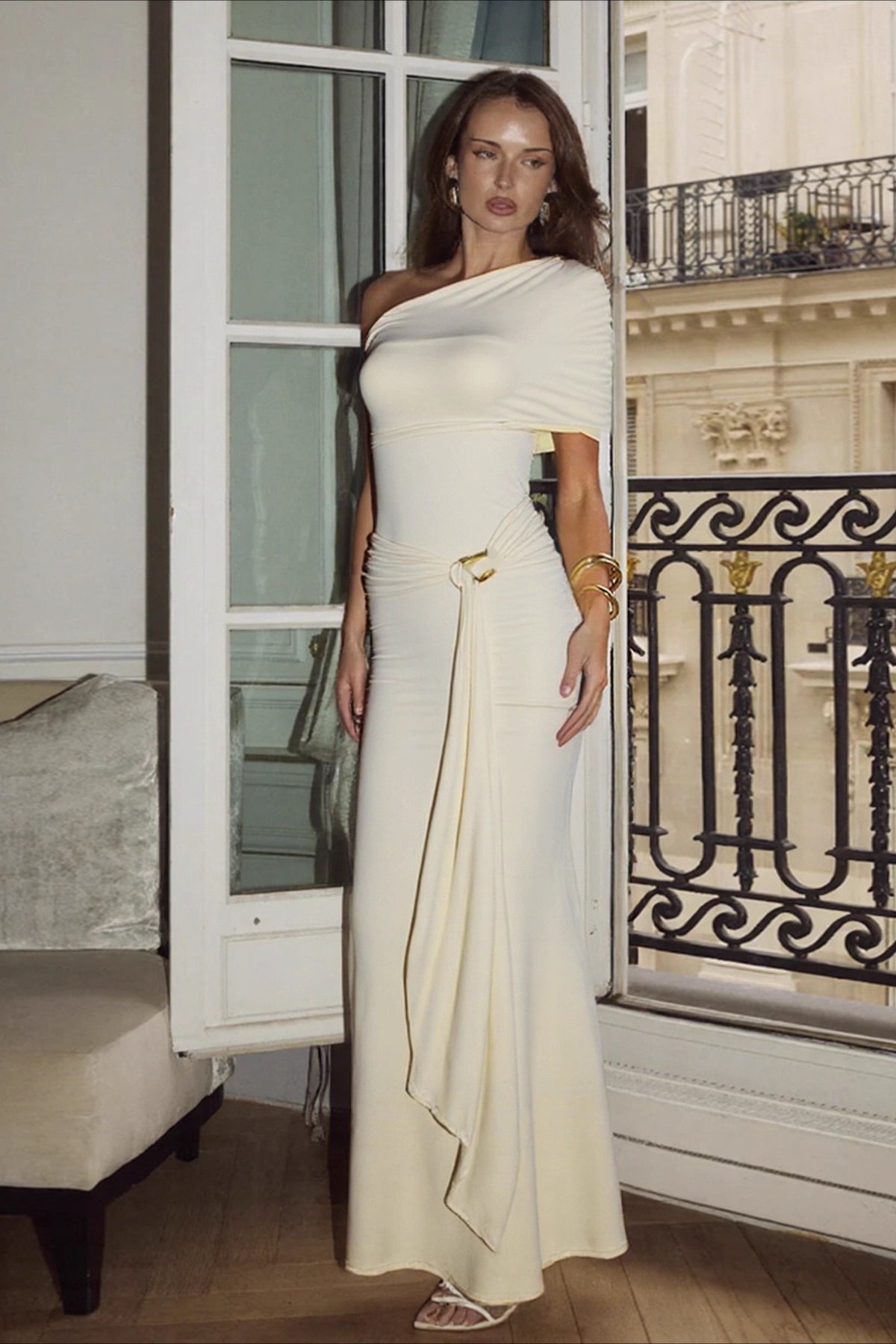 Robe longue moulante asymétrique Taylor