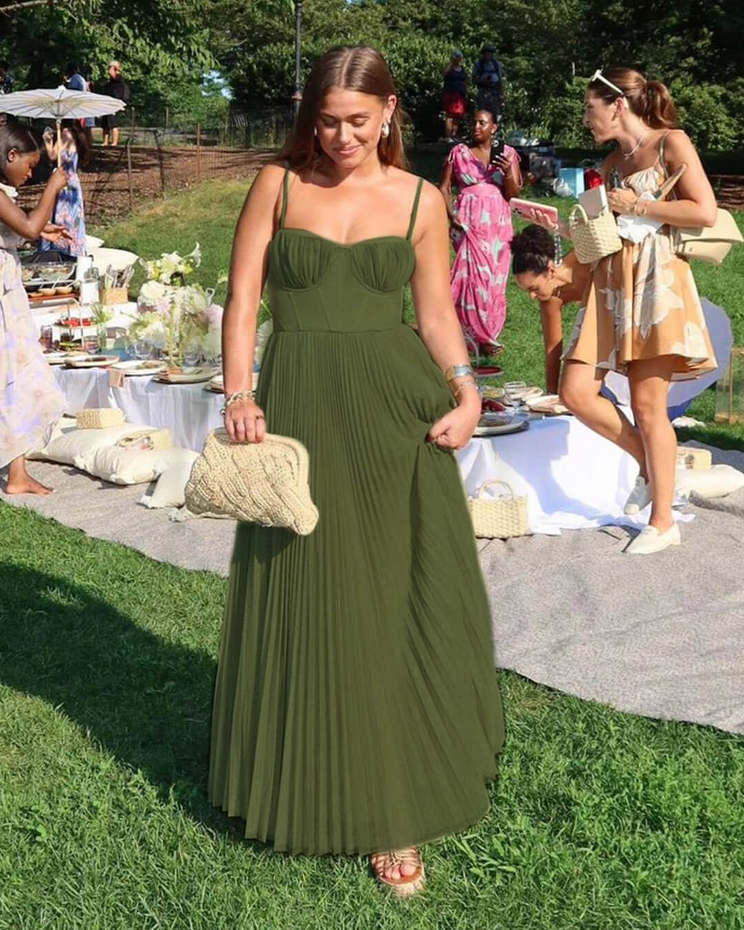 Robe longue plissée sans manches Teresa