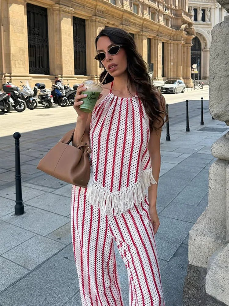 Ensemble deux pièces à franges et rayures Teresa