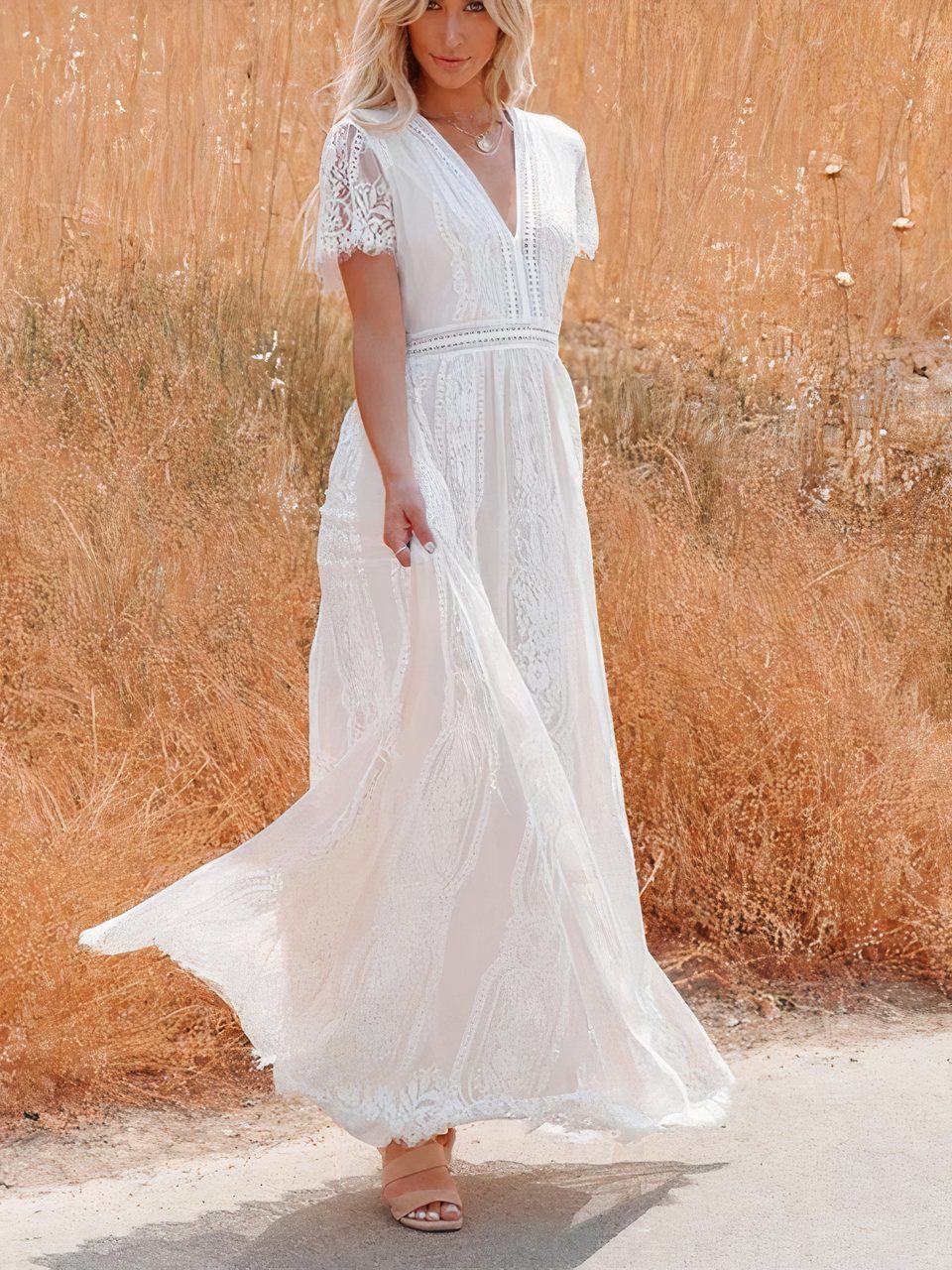 Robe longue bohème en dentelle Tilda