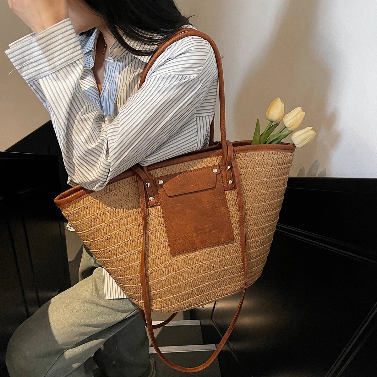 Sac cabas tissé porté épaule Tineke