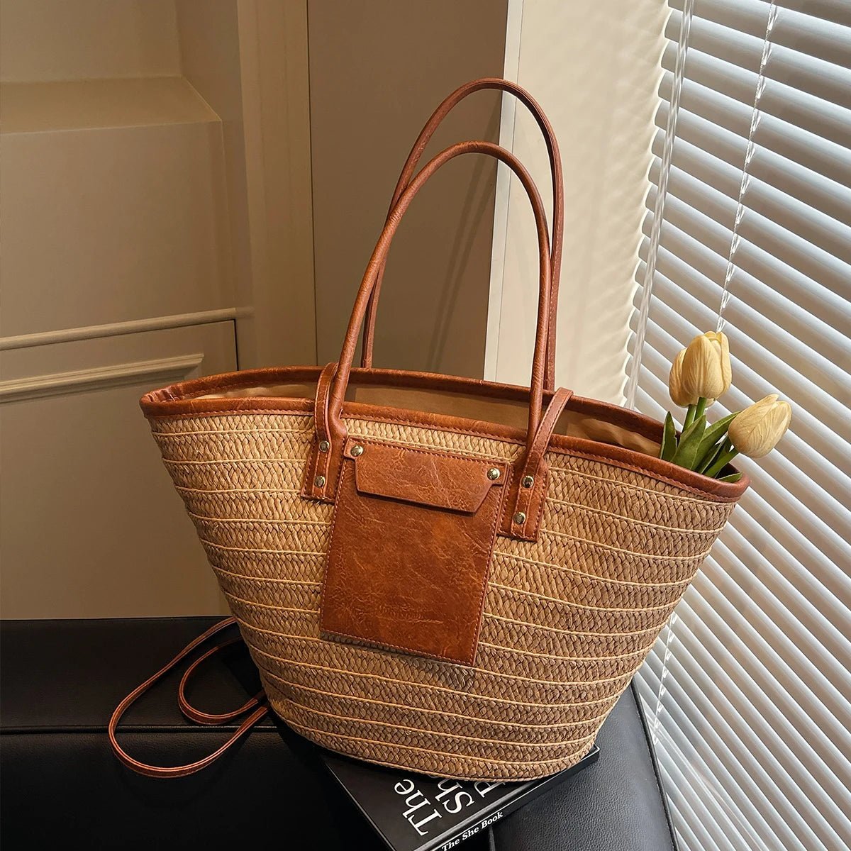 Sac cabas tissé porté épaule Tineke