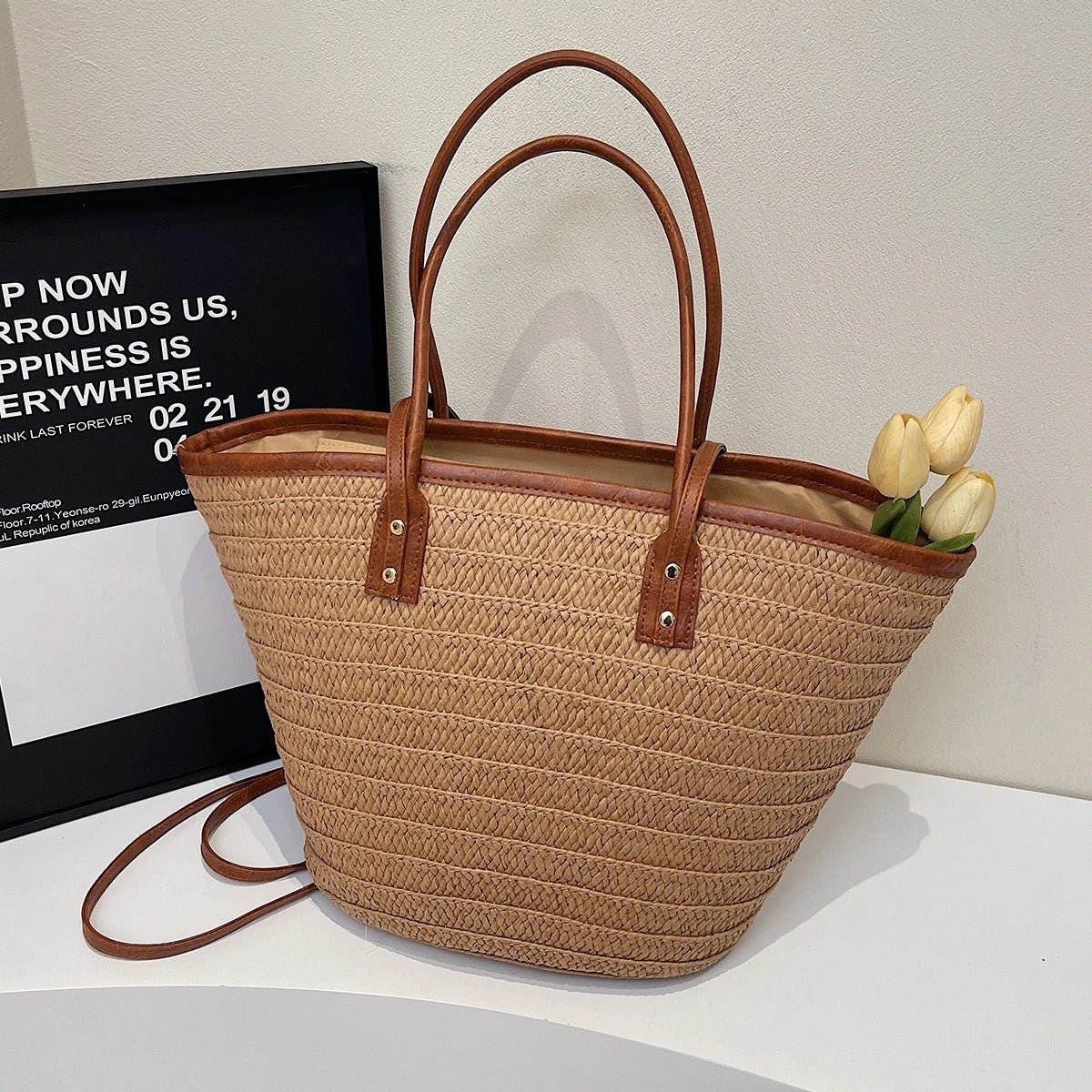 Sac cabas tissé porté épaule Tineke