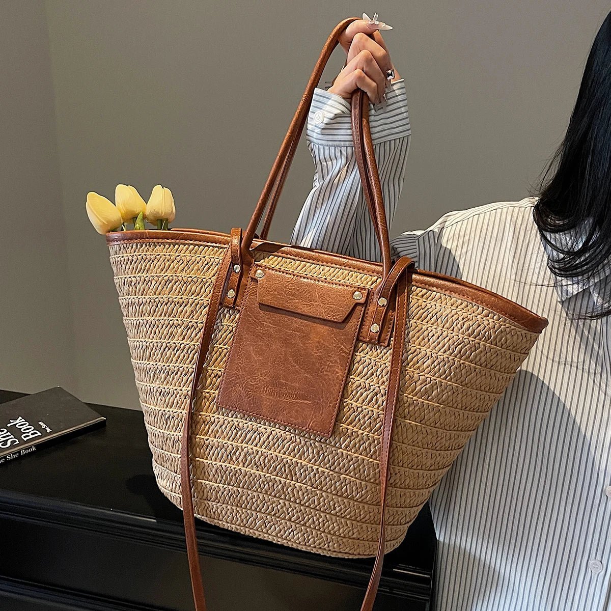 Sac cabas tissé porté épaule Tineke