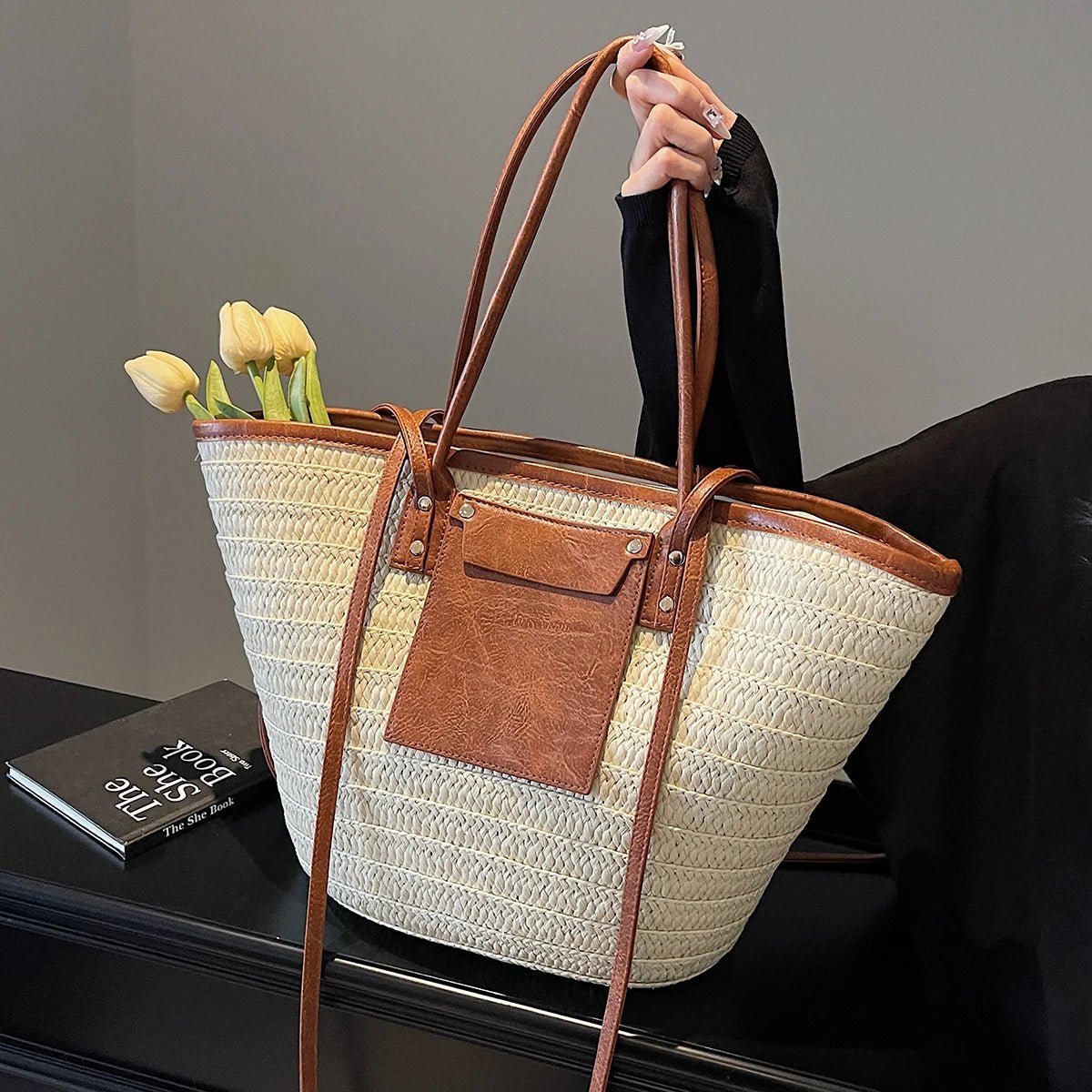 Sac cabas tissé porté épaule Tineke