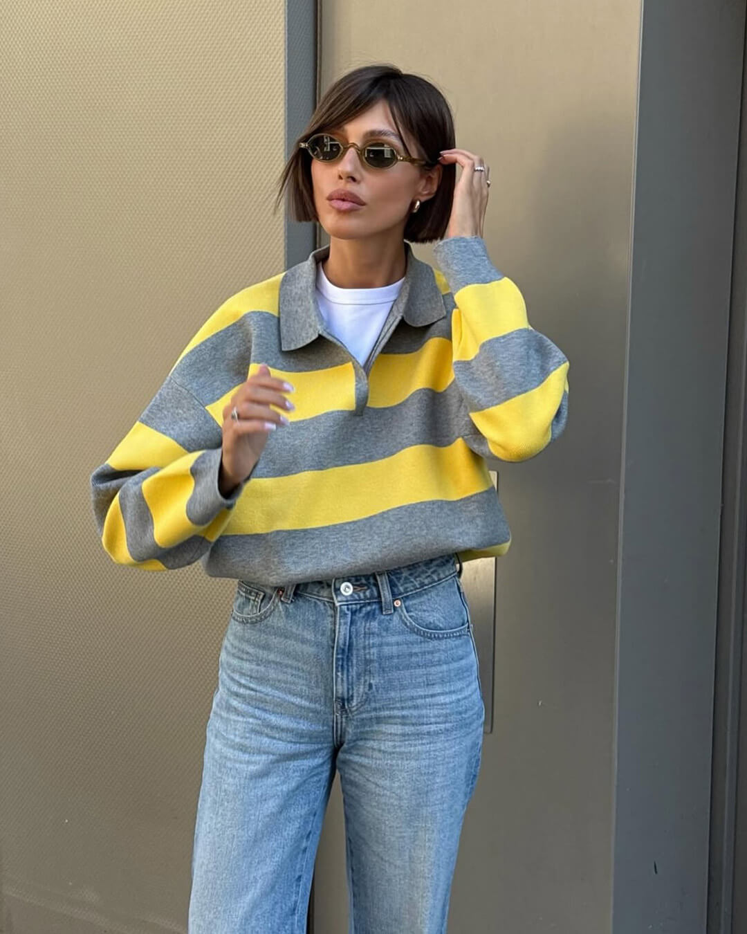 Pull en maille rayé à col en V Una