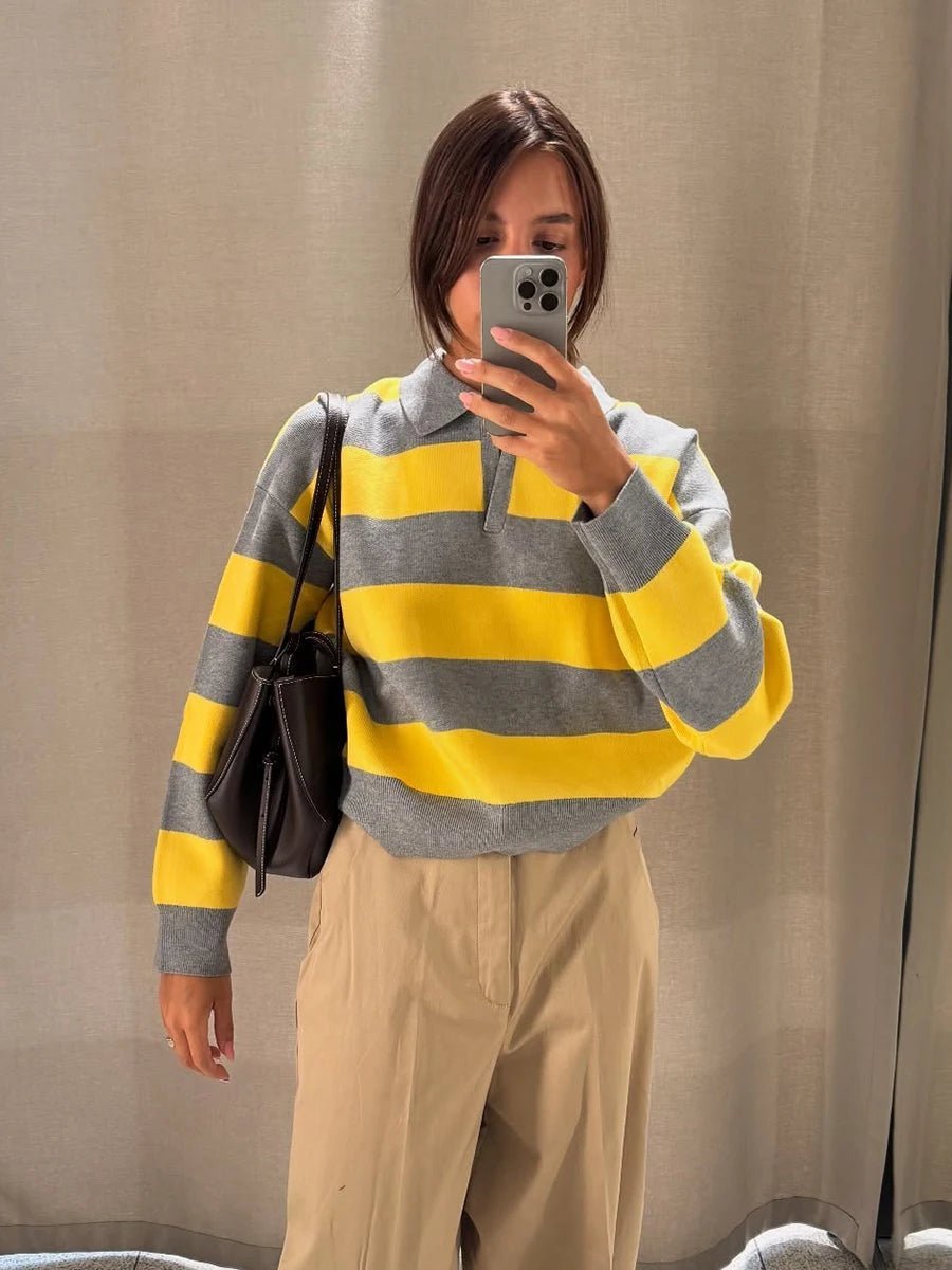Pull en maille rayé à col en V Una