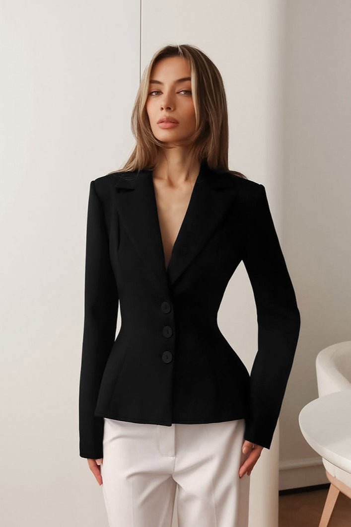 Valerie Fitted V-Neck Padded Shoulder Blazer