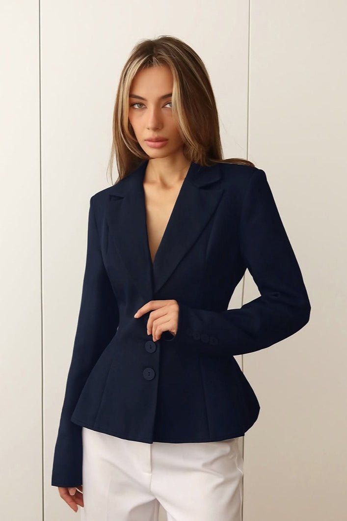 Valerie Fitted V-Neck Padded Shoulder Blazer