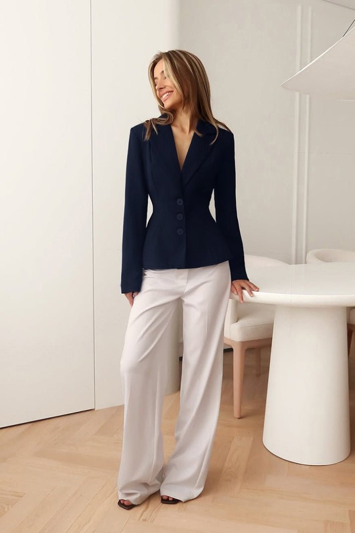 Valerie Fitted V-Neck Padded Shoulder Blazer