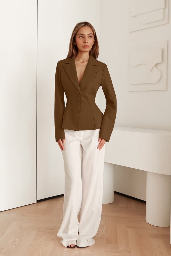 Valerie Fitted V-Neck Padded Shoulder Blazer