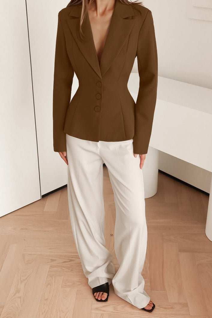 Valerie Fitted V-Neck Padded Shoulder Blazer