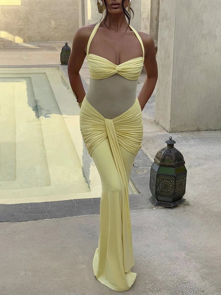 Robe longue Veracity dos nu à col licou et fronces