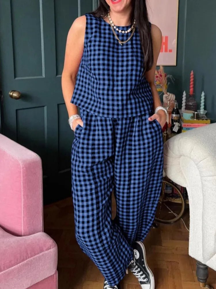 Ensemble Wren à gilet sans manches à carreaux et pantalon 7/8