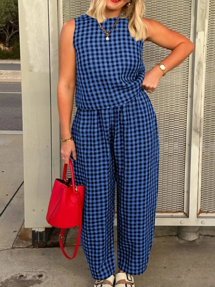 Ensemble Wren à gilet sans manches à carreaux et pantalon 7/8