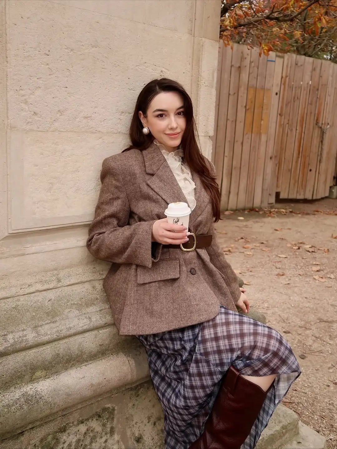 Blazer pied-de-poule ceinturé Yalina