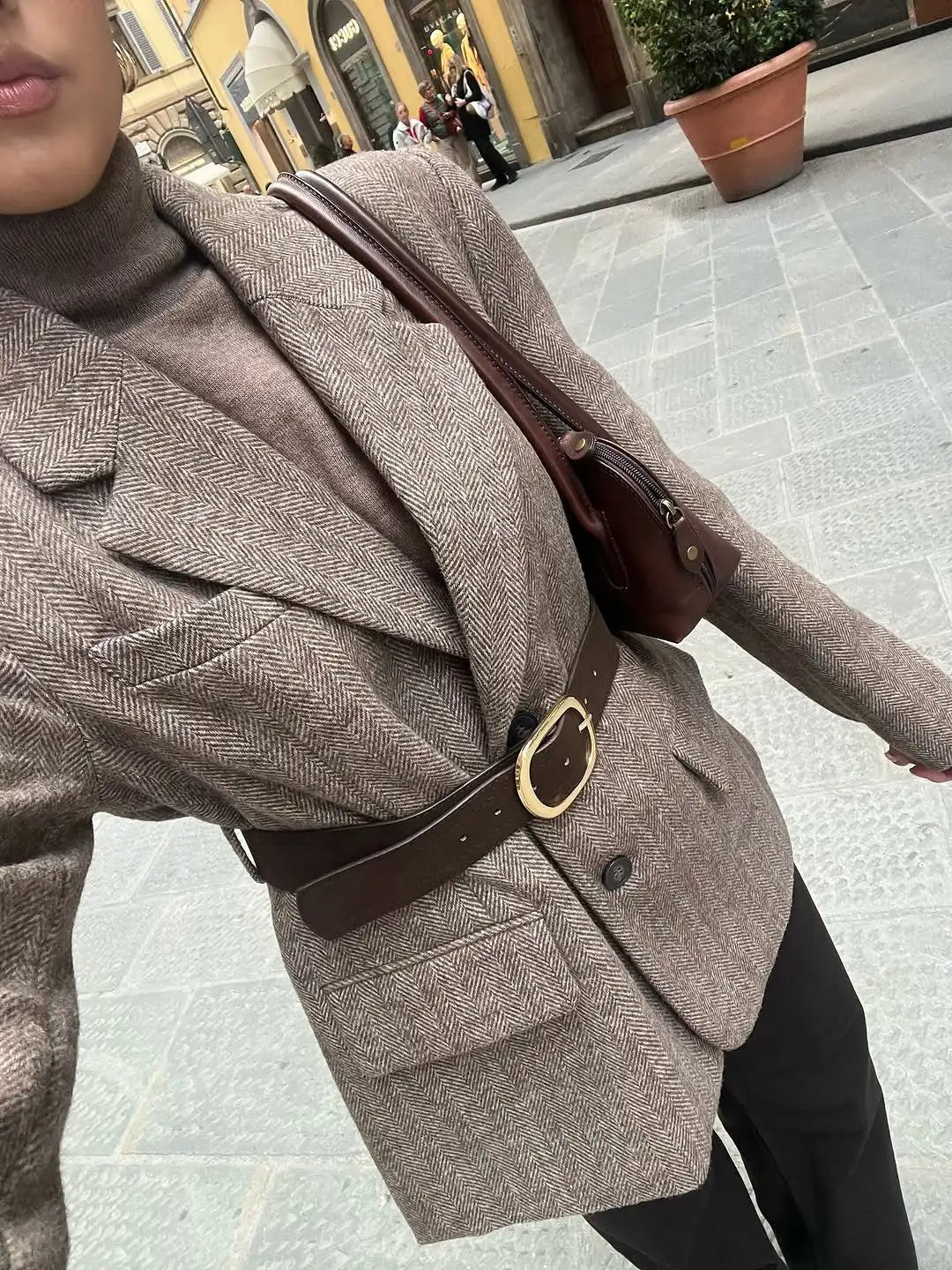 Blazer pied-de-poule ceinturé Yalina