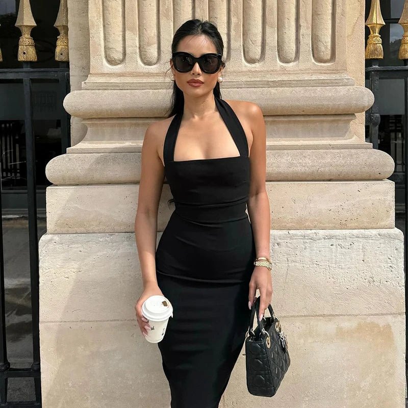 Robe longue moulante à col licou Yasmin