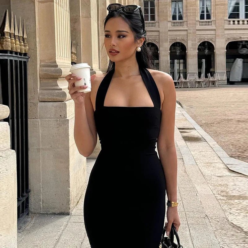 Robe longue moulante à col licou Yasmin
