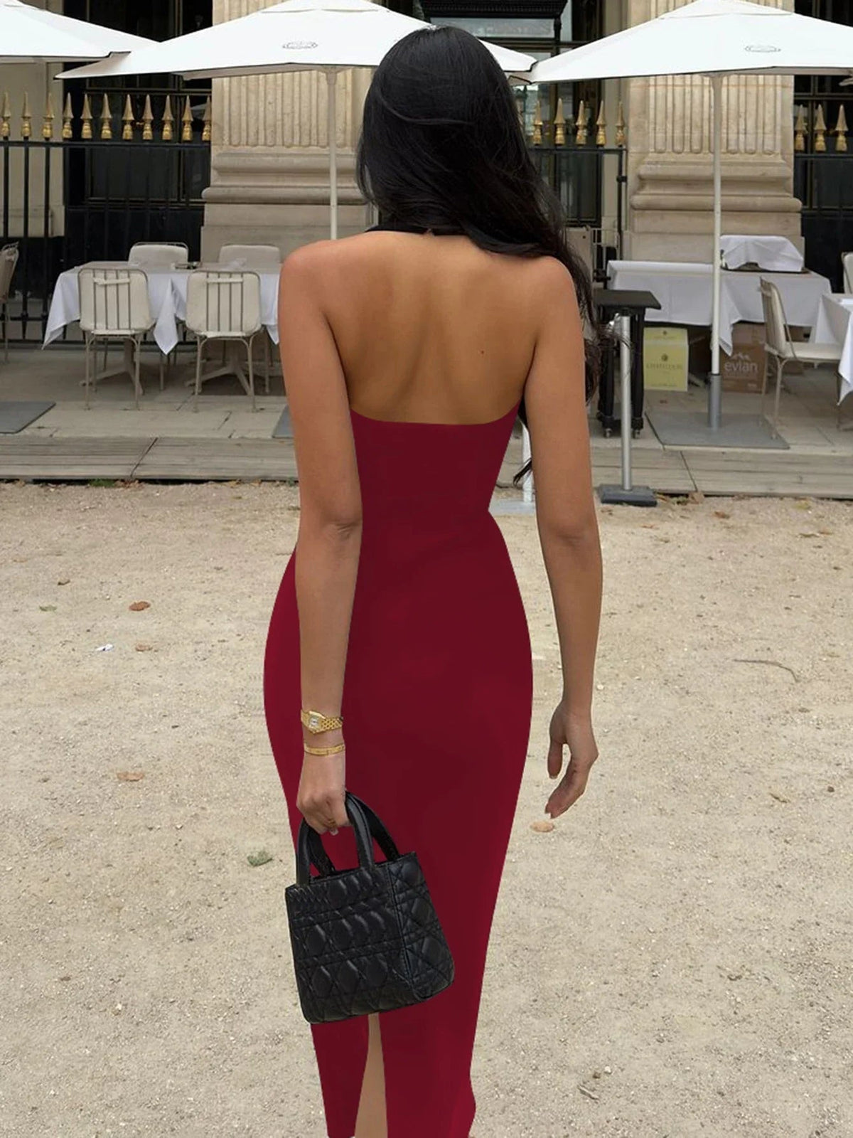 Robe longue moulante à col licou Yasmin