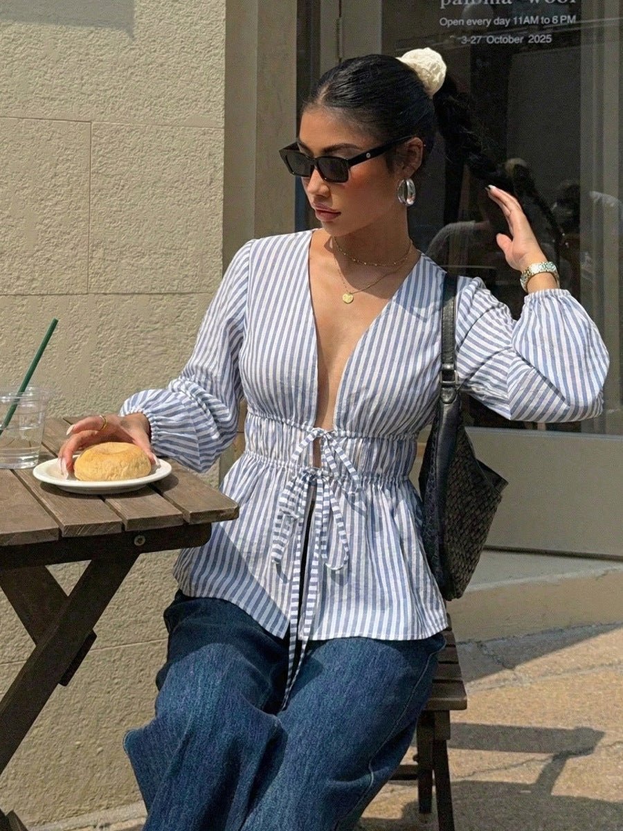 Blouse rayée à nouer sur le devant Yelena
