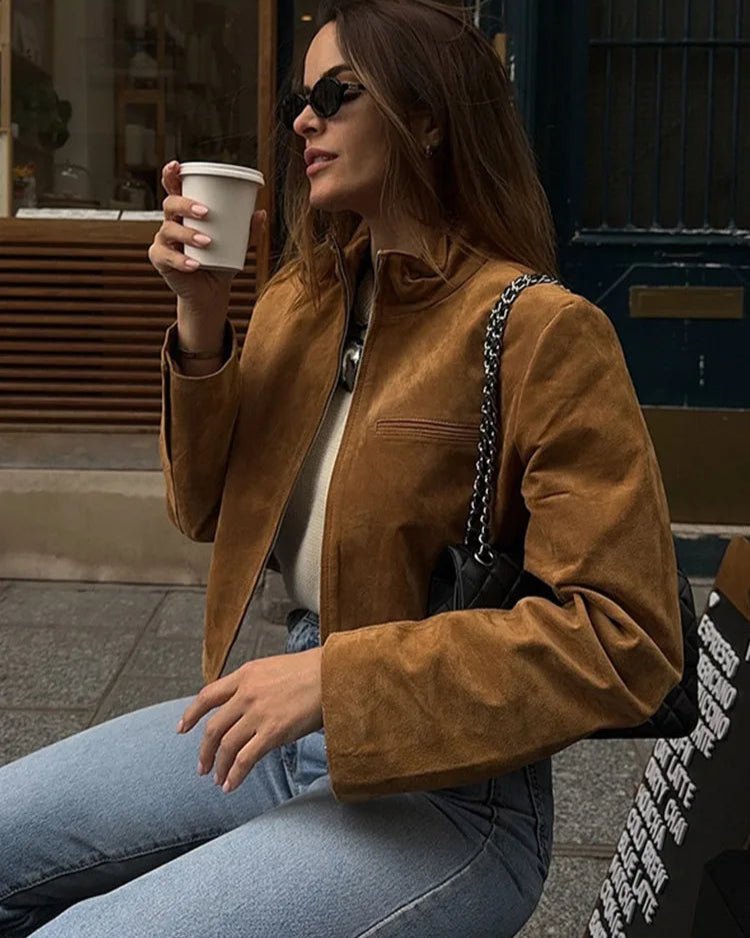 Blouson aviateur court en daim Yza