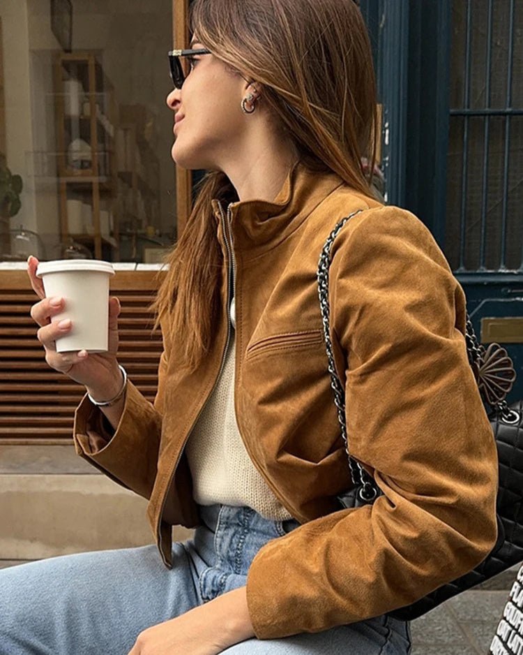 Blouson aviateur court en daim Yza