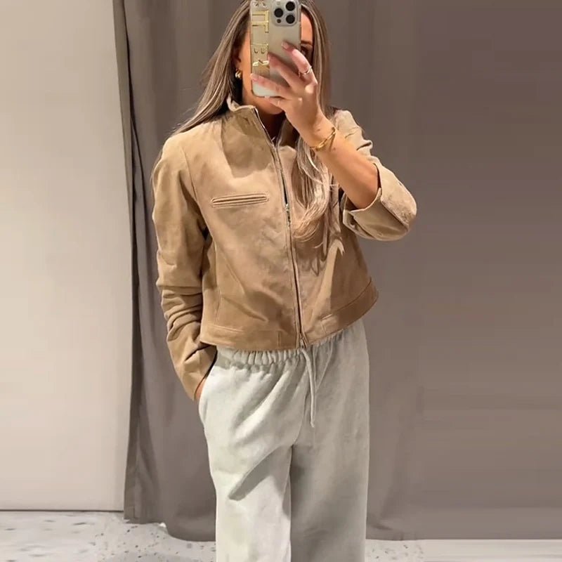 Blouson aviateur court en daim Yza