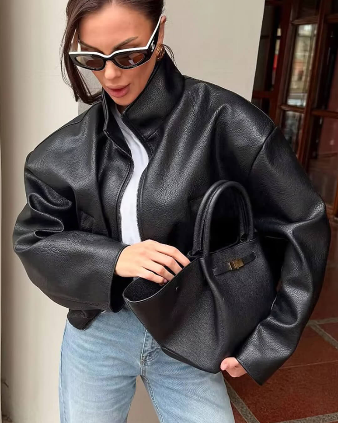 Veste en cuir zippée Zip