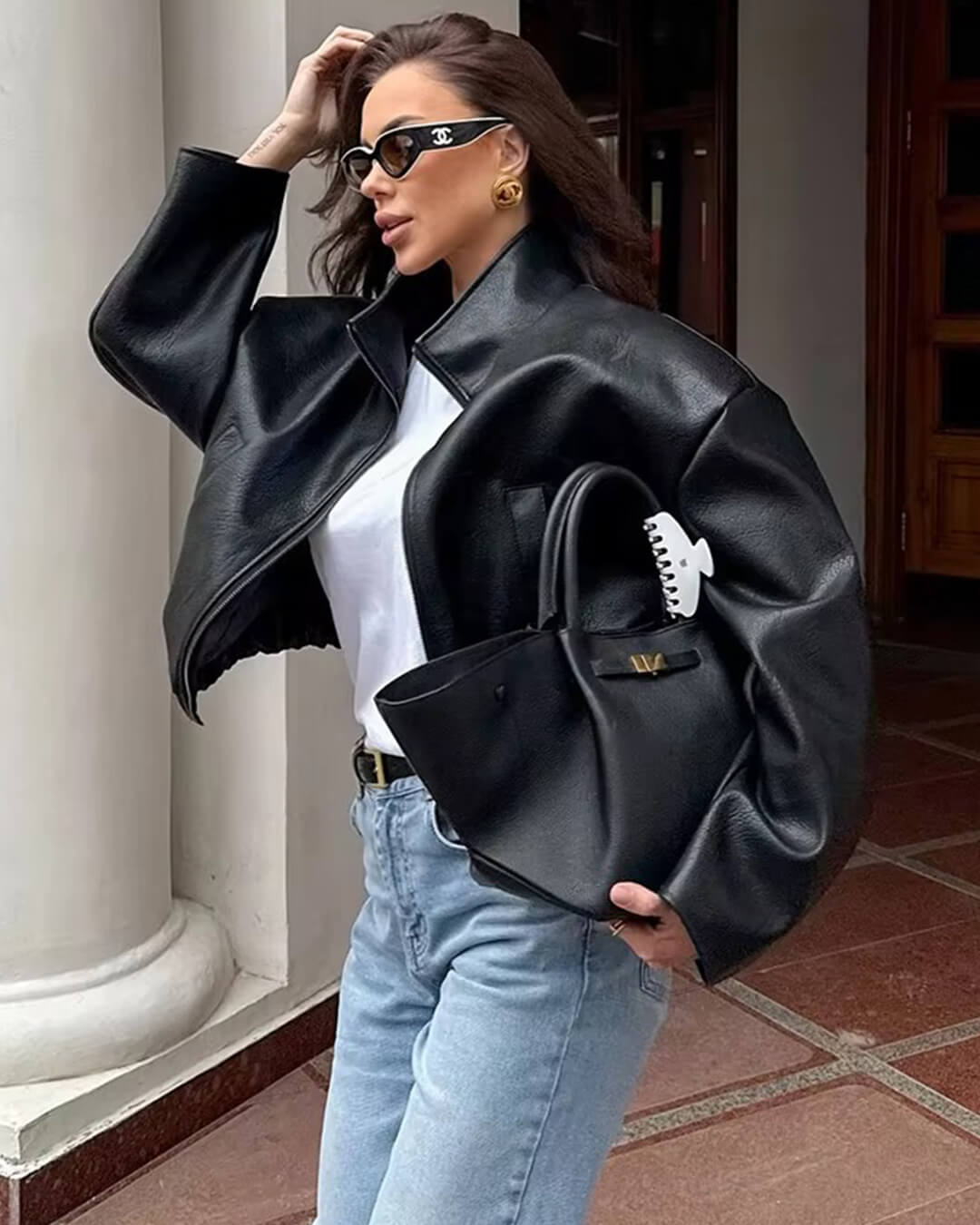 Veste en cuir zippée Zip