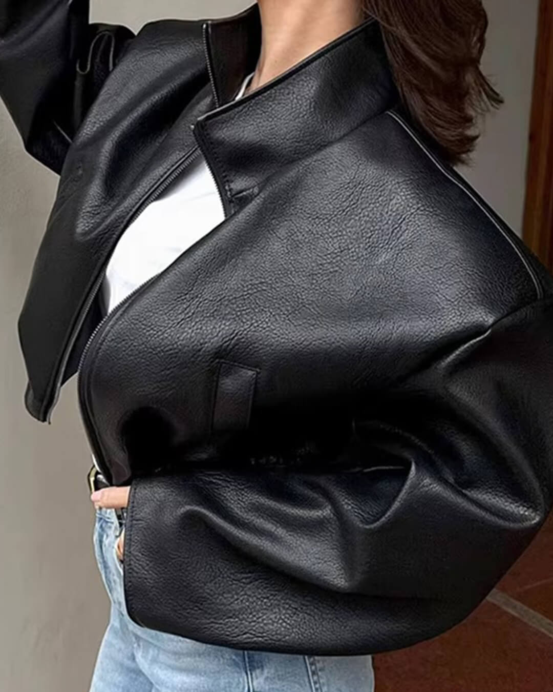 Veste en cuir zippée Zip