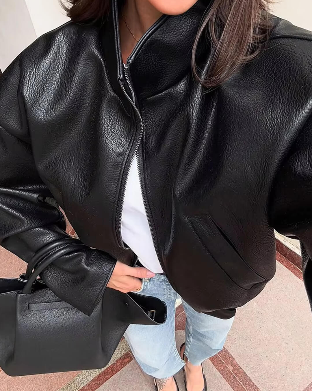 Veste en cuir zippée Zip