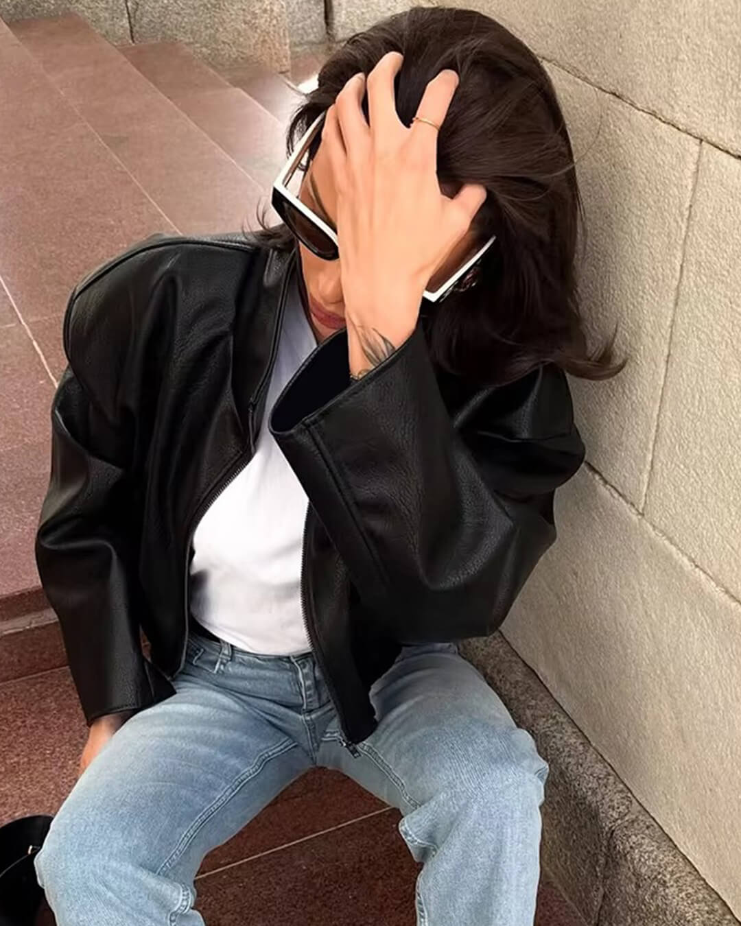 Veste en cuir zippée Zip
