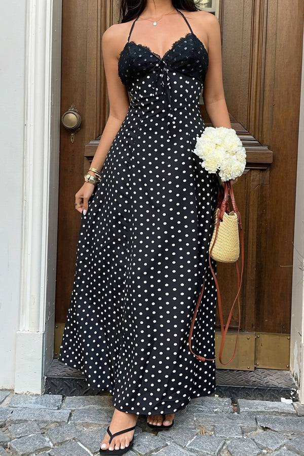Zoe Polka Dot Halter Maxi Dress