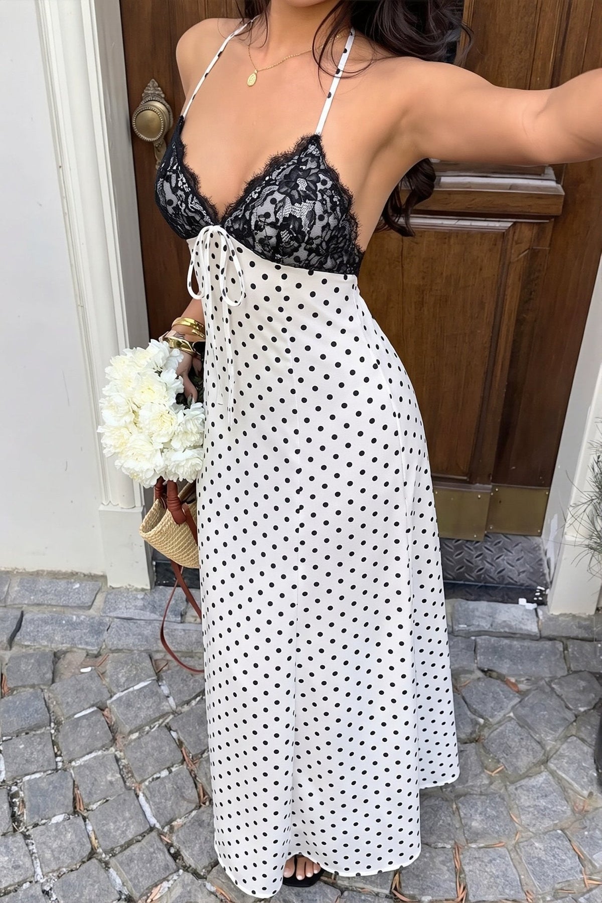 Robe longue dos nu à pois Zoe