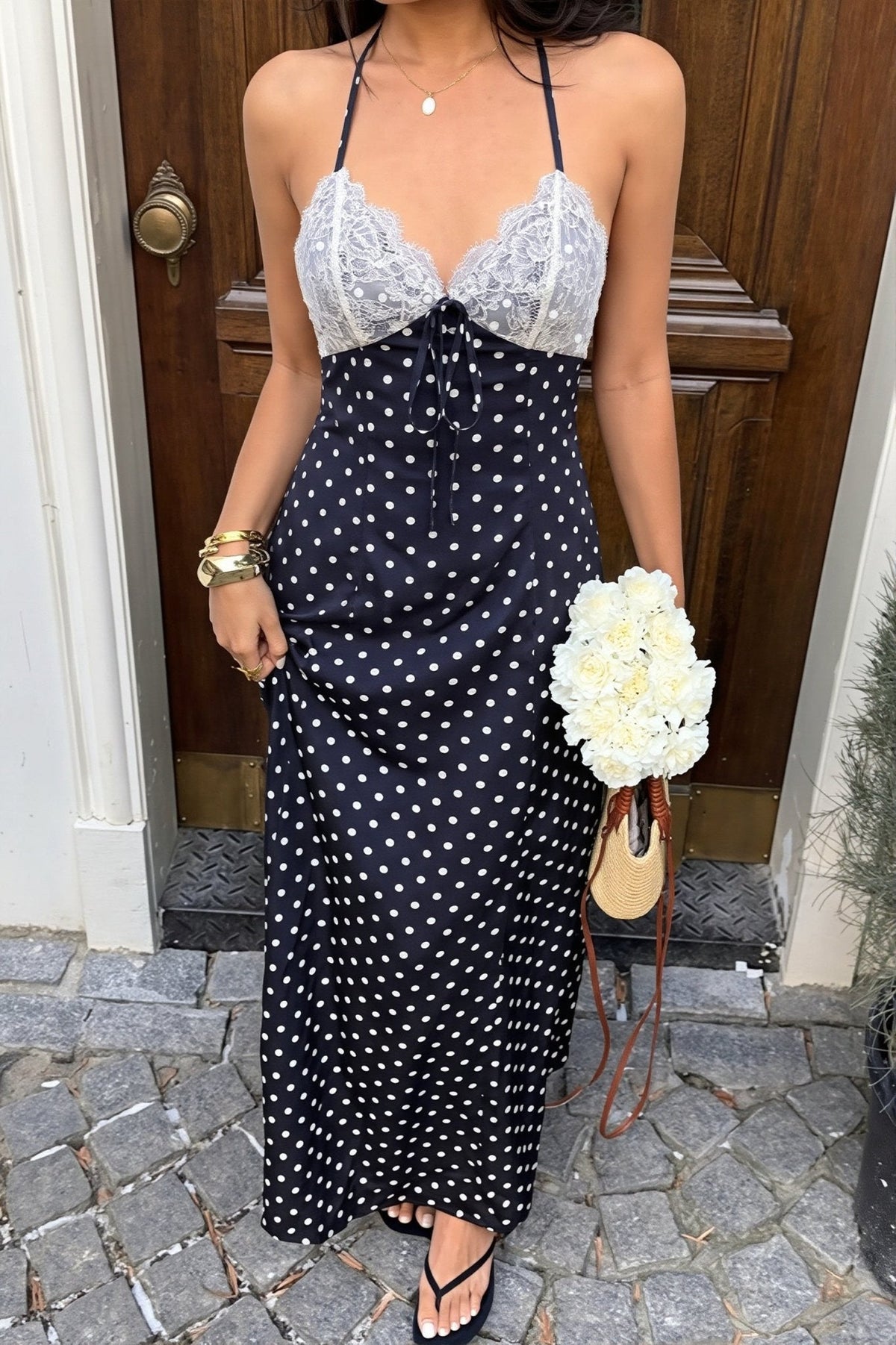 Robe longue dos nu à pois Zoe