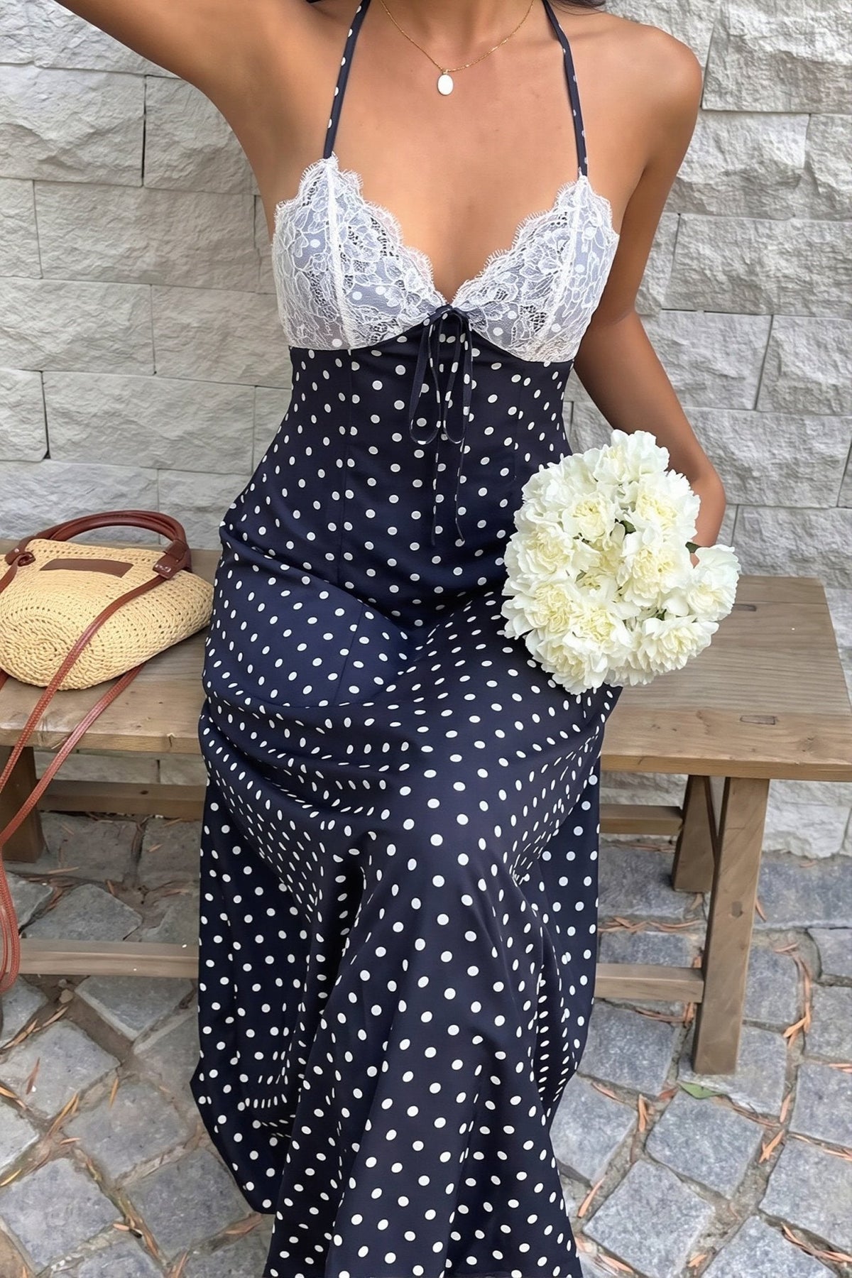Robe longue dos nu à pois Zoe