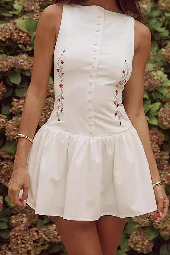 Robe courte Zofia sans manches brodée