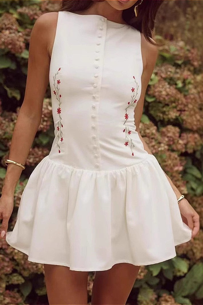 Robe courte Zofia sans manches brodée
