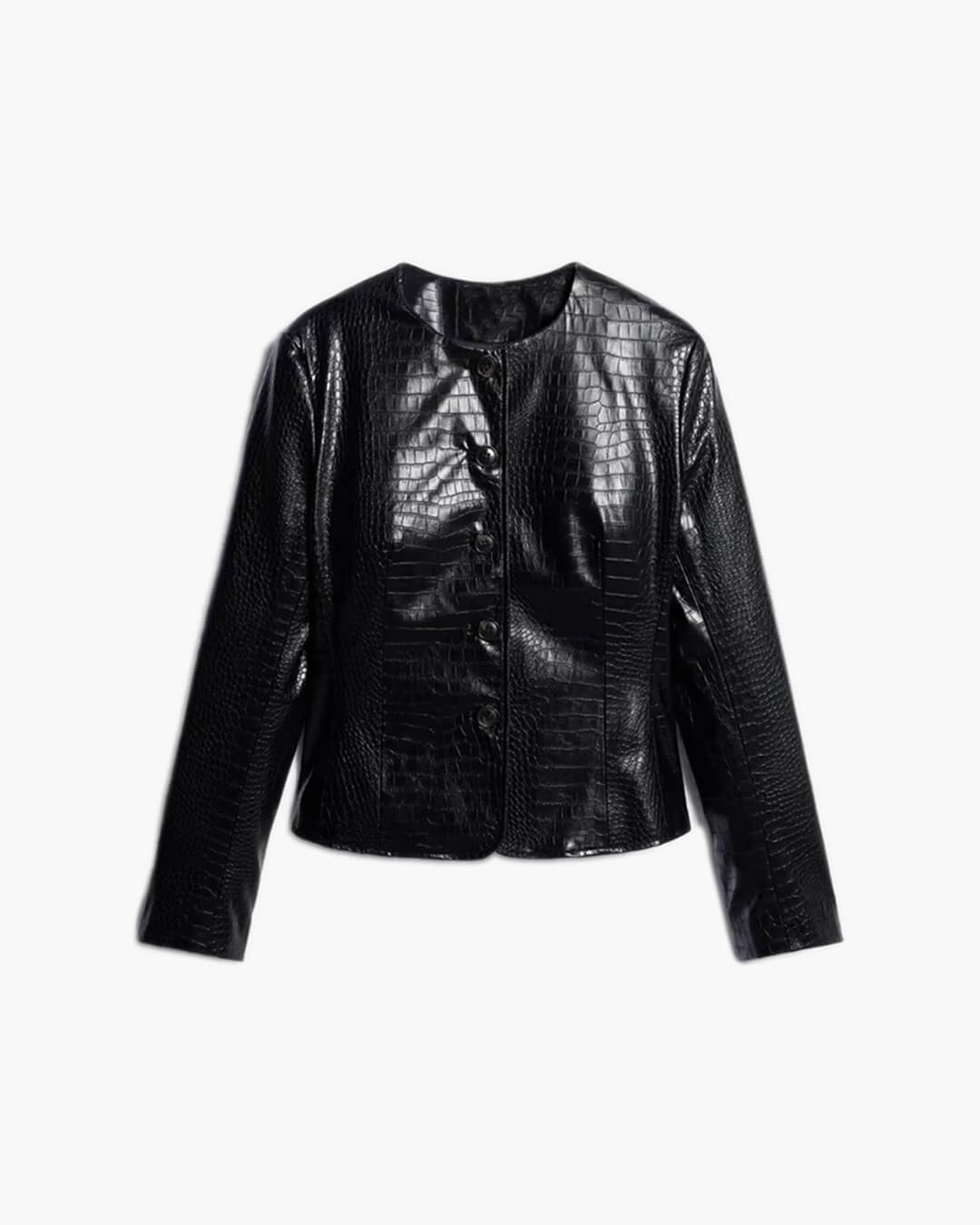 Ragna Croc-Effect Faux Leather Jacket in black – product shot
