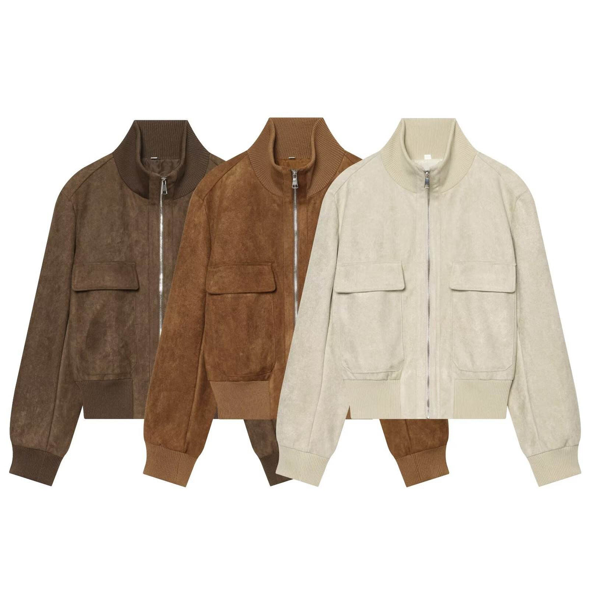 Stella Faux Suede Bomber Jacket in three colours – product shot